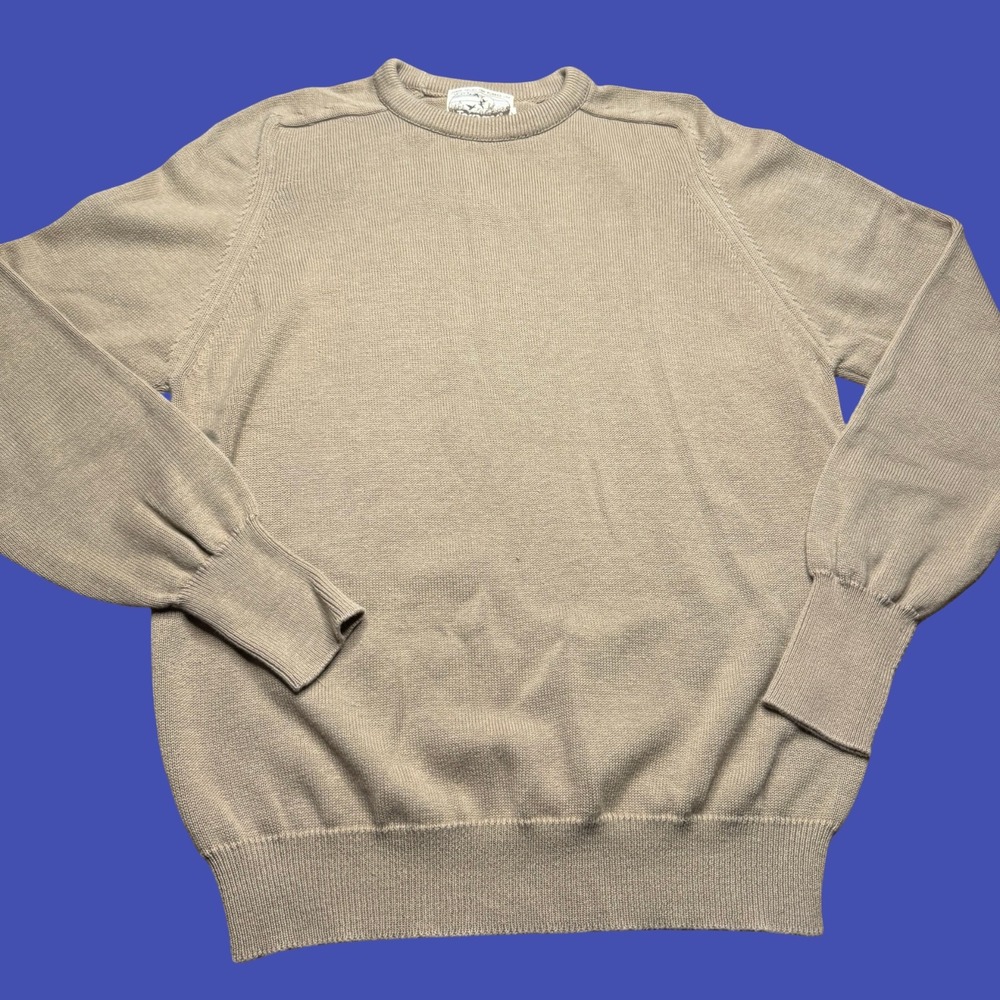 Vintage Terramar Sweater Mens L 100% Cotton Beige Crewneck Outdoor Knit